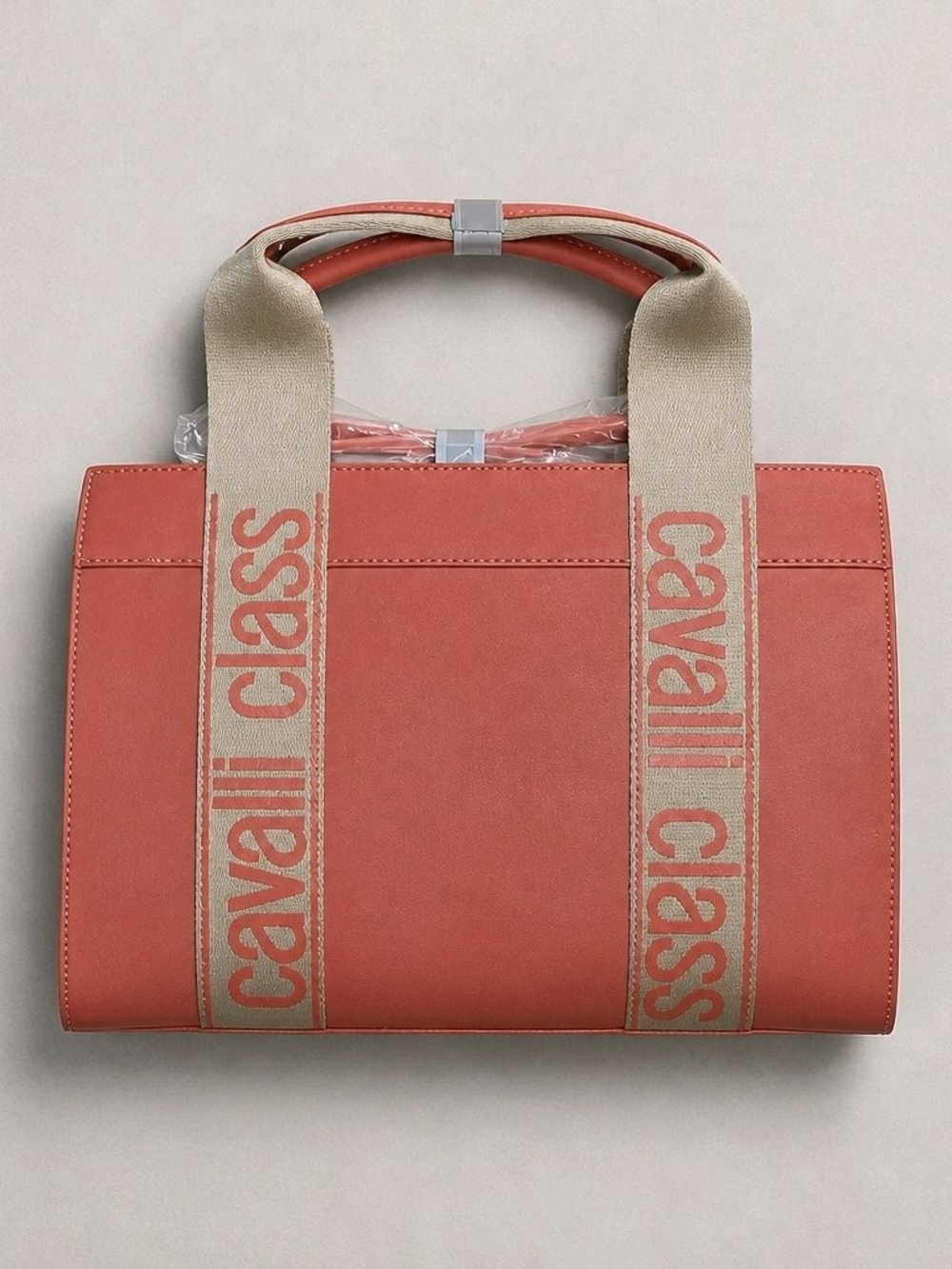 Cavalli Class Coral Tote with Beige Branded Webbing